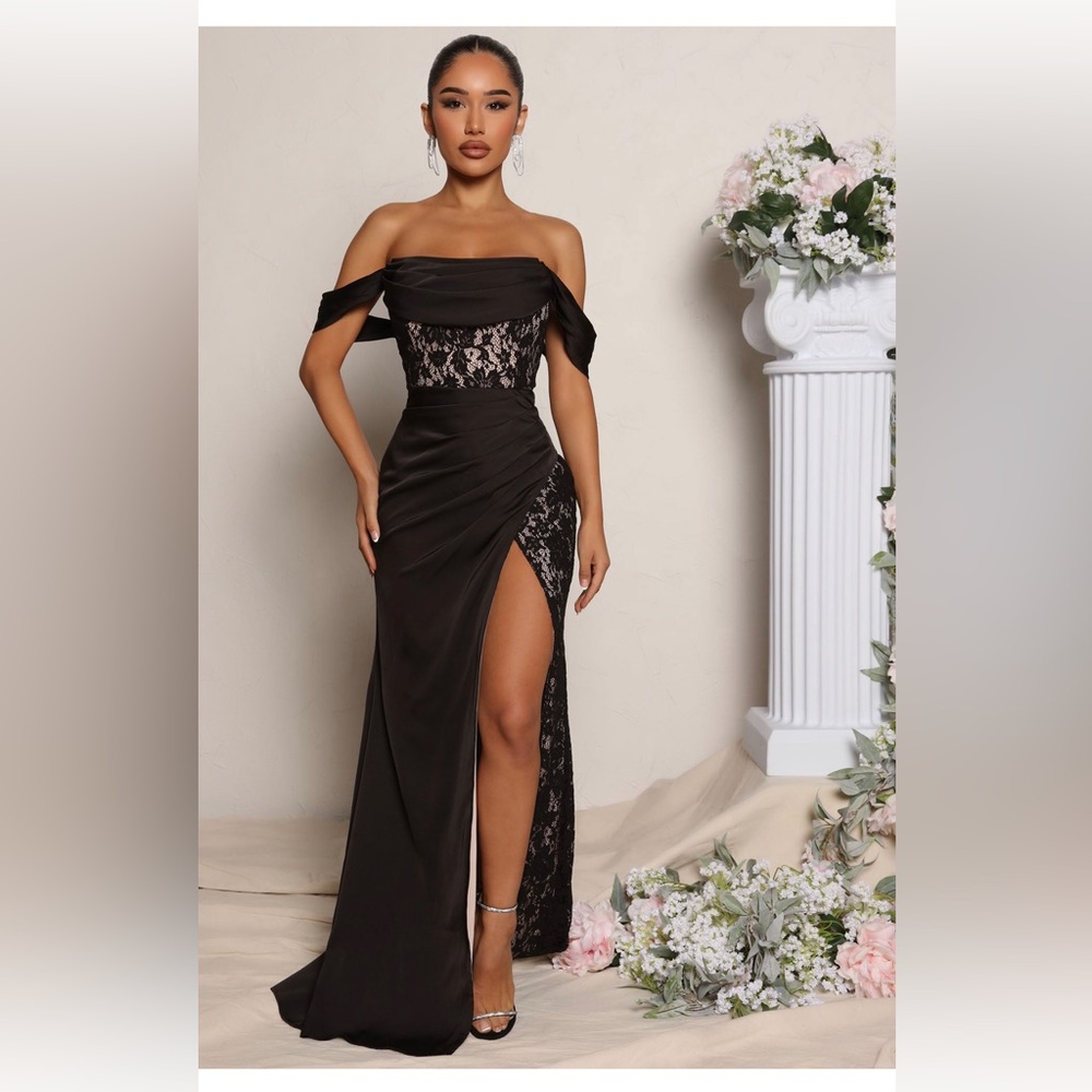 Down the aisle satin maxi dress black